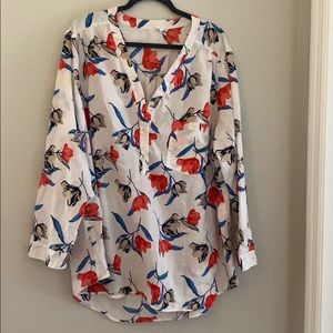 Red, White and Blue floral button down top